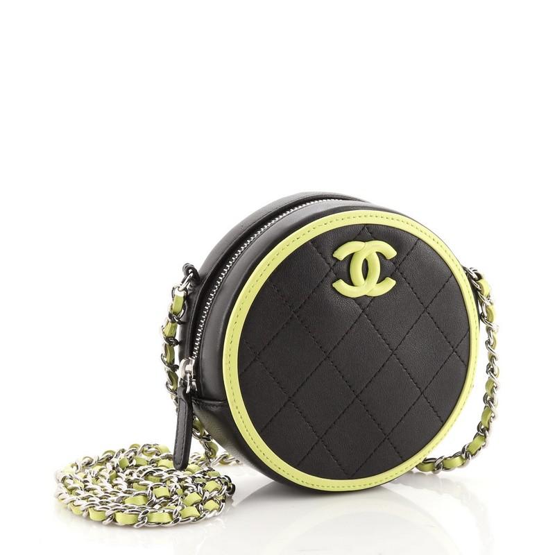 Black Chanel Round Clutch with Chain Quilted Lambskin Mini