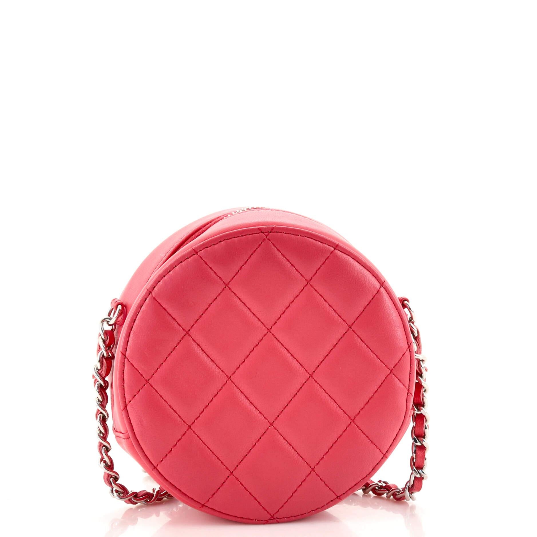 Red Chanel Round Clutch with Chain Quilted Lambskin Mini