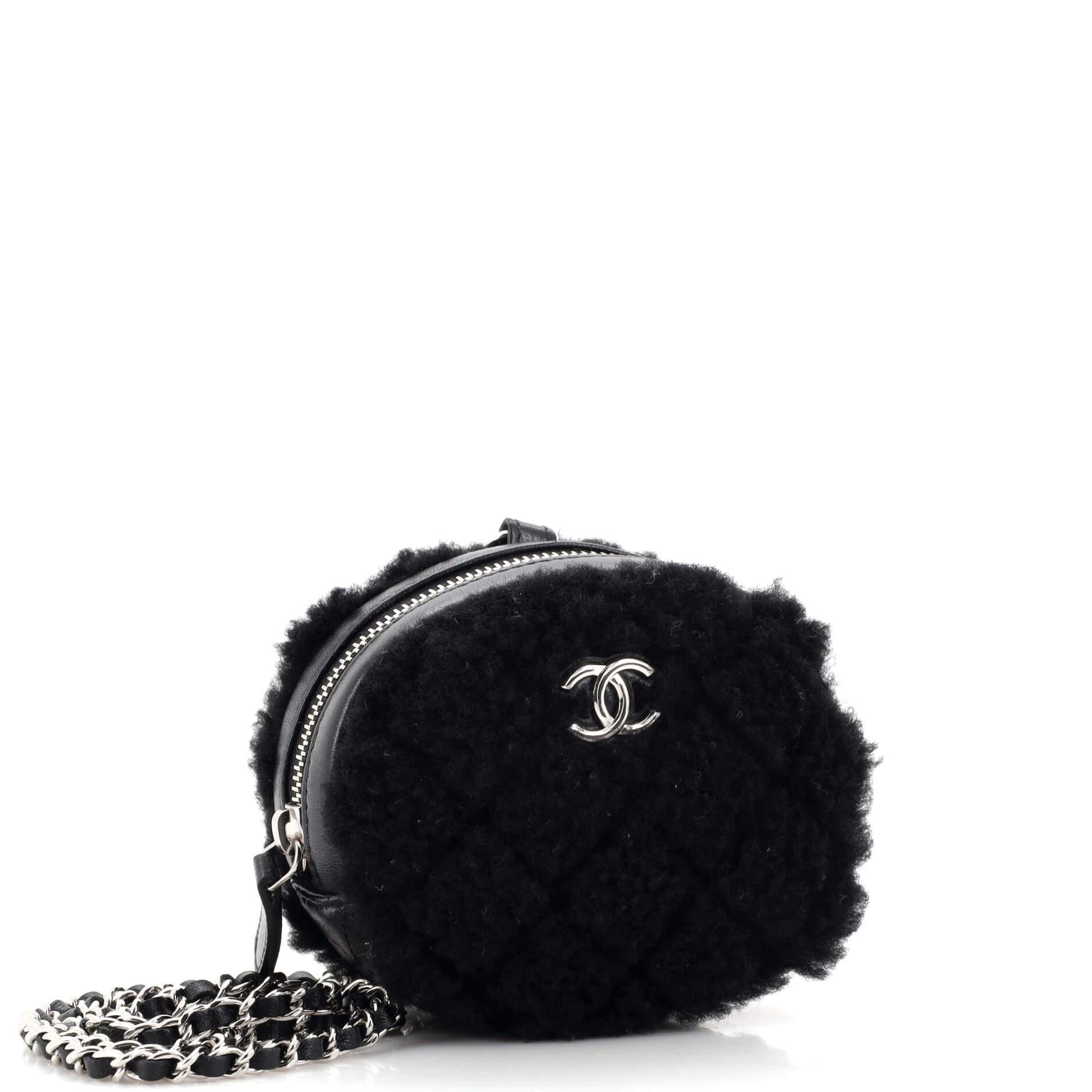 Chanel Round Clutch with Chain Quilted Shearling Mini In Good Condition In NY, NY
