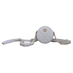 Chanel Round Clutch with Pearl Chain White