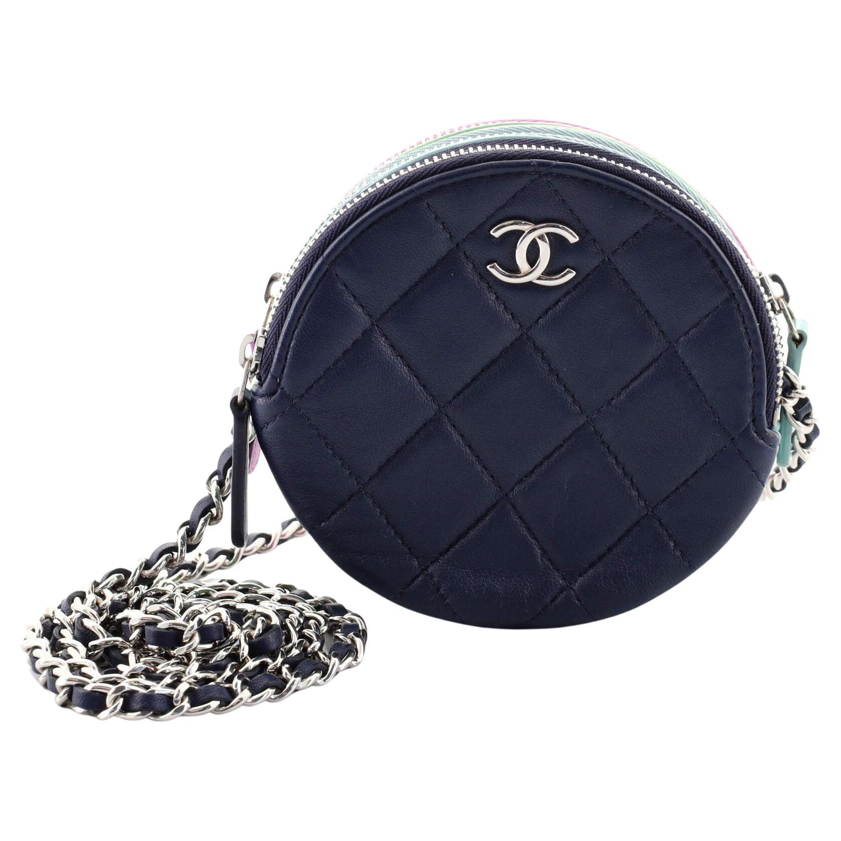 Chanel Round Compartment Clutch with Chain Quilted Lambskin at