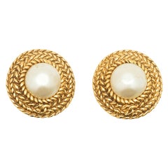 Chanel Round Faux Pearl Clip-On Earrings