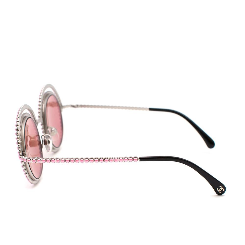 Women's or Men's Chanel Round Faux Pearl Embellished Pink Sunglasses 