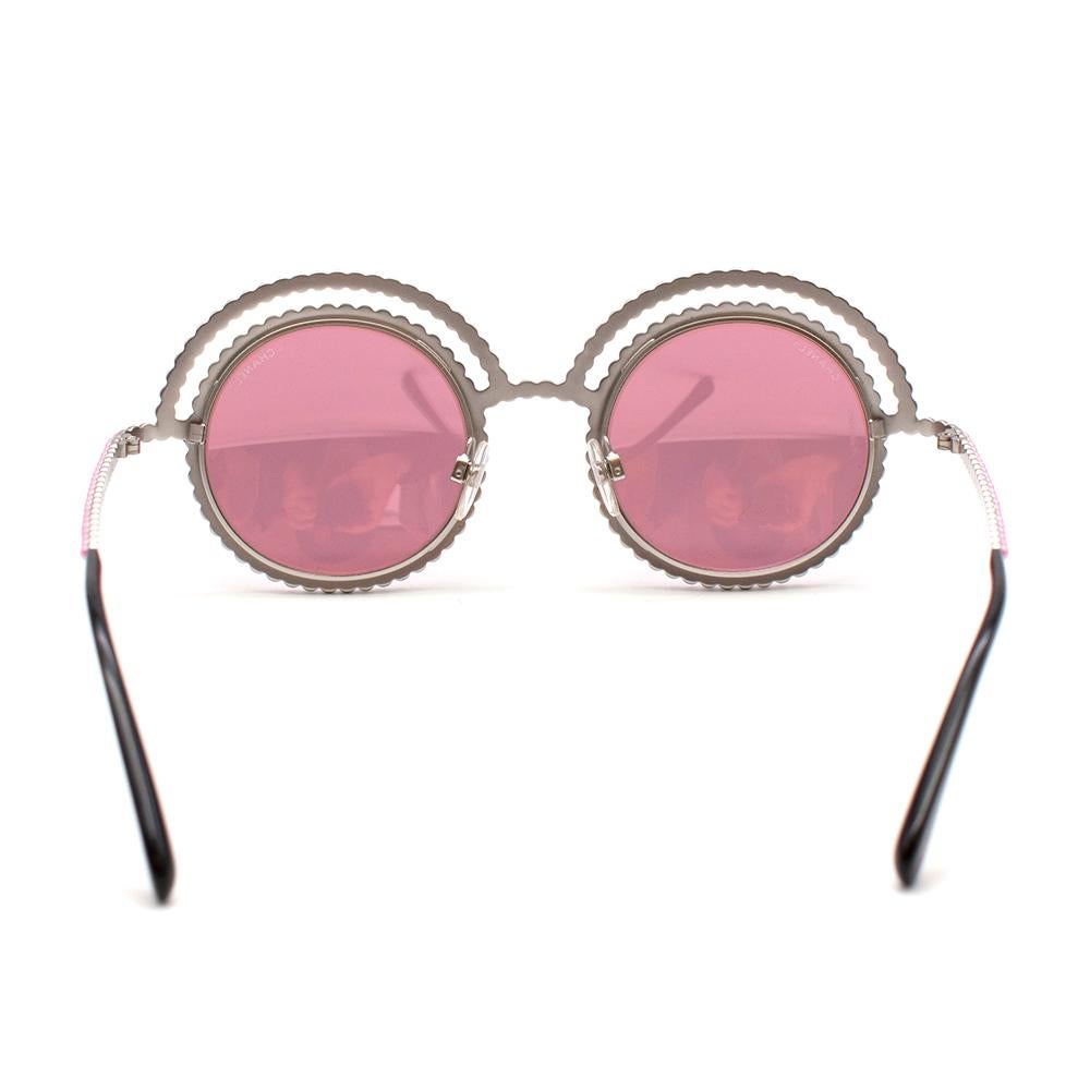Chanel Round Faux Pearl Embellished Pink Sunglasses  1