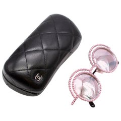 Chanel Round Faux Pearl Embellished Pink Sunglasses 