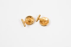 Chanel Round Gold Tone Stars Cufflinks