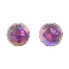 chanel pink stud earrings Chanel Round Logo Aurora Studs Earrings in Purple, 2000