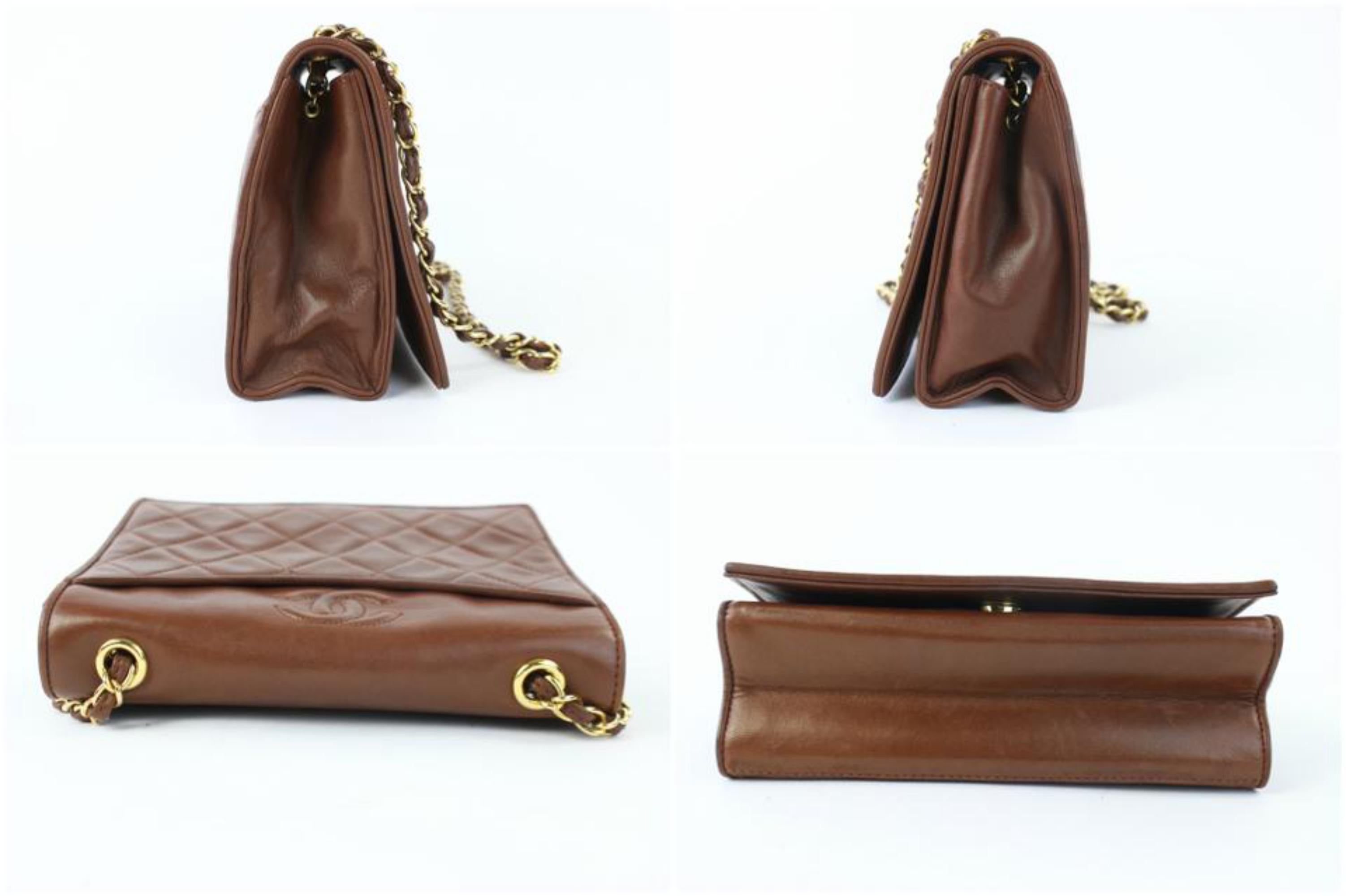 Chanel Round Logo Flap 20cz0717 Brown Leather Shoulder Bag For Sale 7