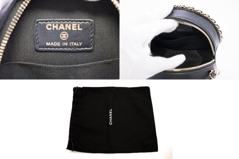 Chanel Round Chain Crossbody Bag Stitched Calfskin Small Black