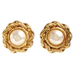 Chanel Round Pearl Clip On Earrings