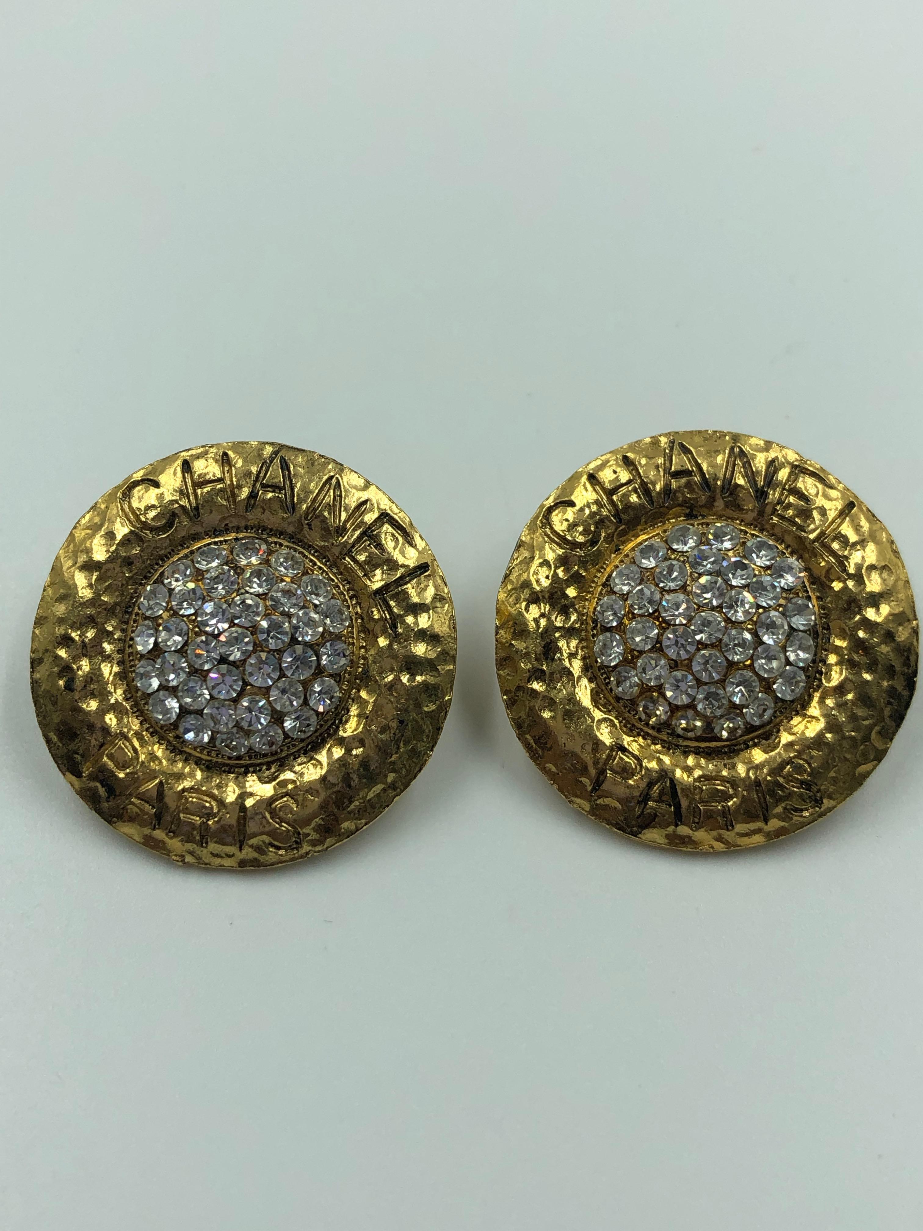 Chanel gold tone earrings with rhinestone accents and 