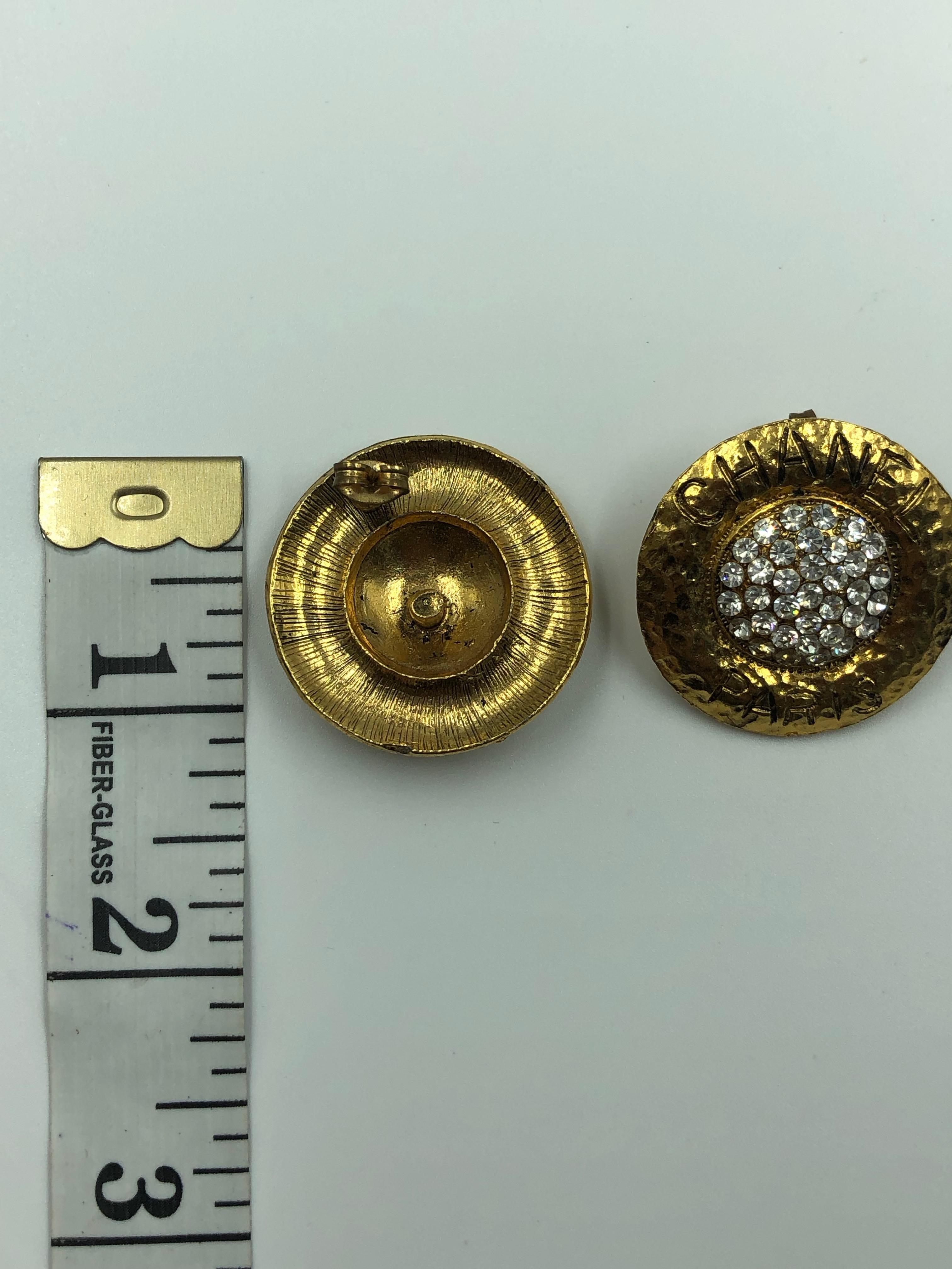 Chanel Round Rhinestone Monogram Earrings In Good Condition In Los Angeles, CA