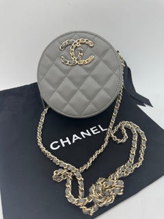 Chanel Round Sling Clutch w Chain French New Wave Grey Caviar