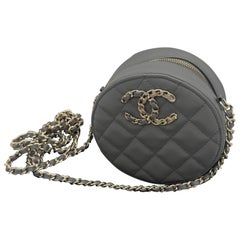 Chanel Round Sling Clutch w Chain French New Wave Grey Caviar
