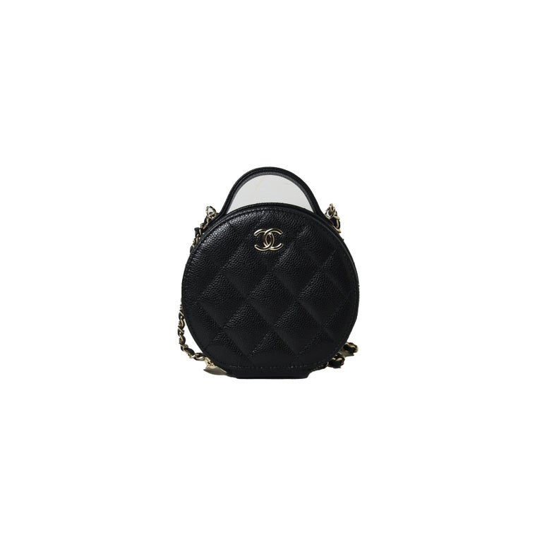 Chanel Round Vanity Case With Handle With Chain Black For Sale at