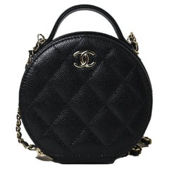 Chanel Round Vanity Case With Handle With Chain Black