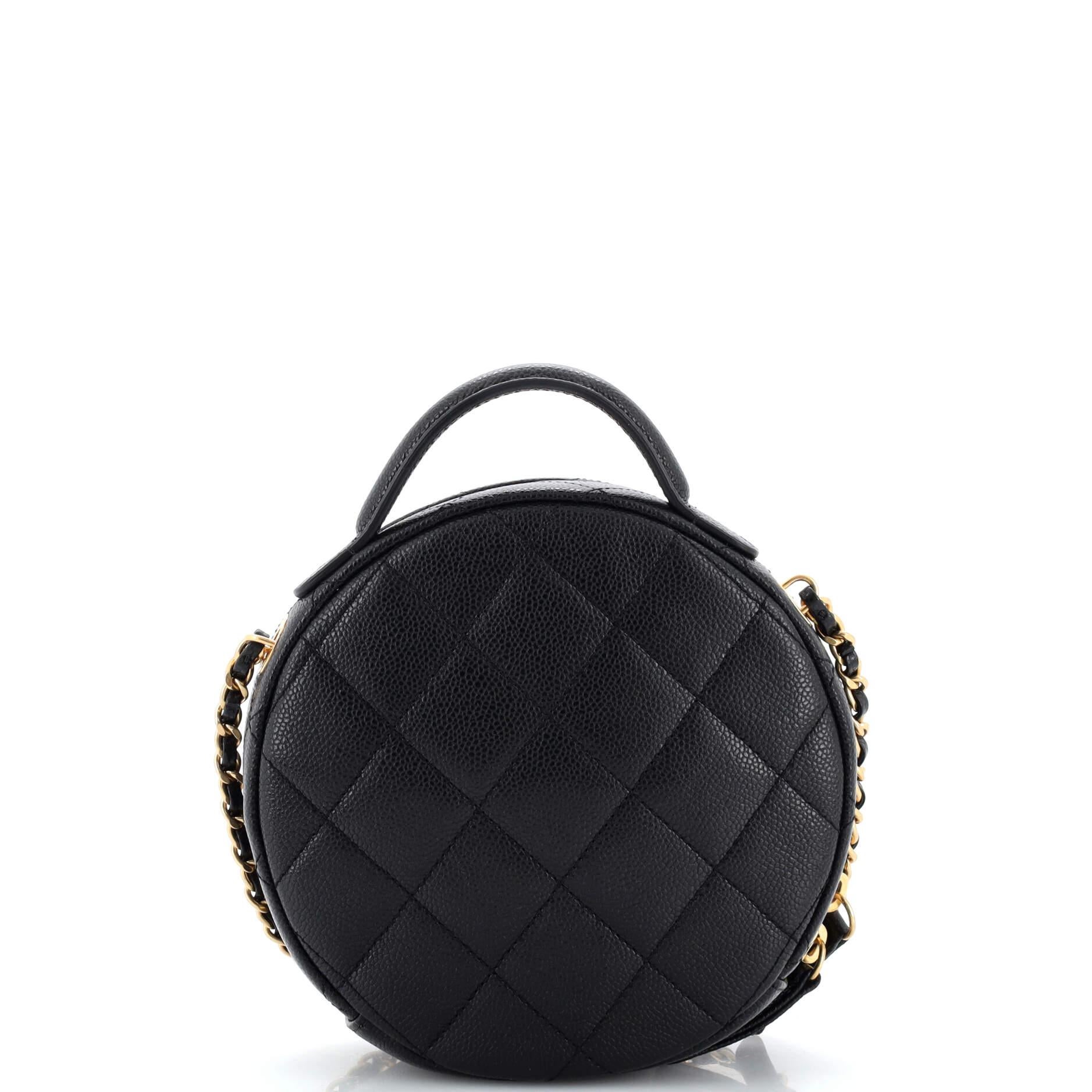 Women's or Men's Chanel Round Vanity With Chain Quilted Caviar Small