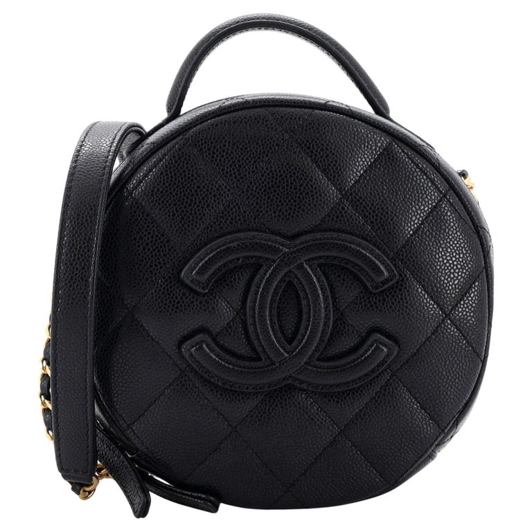 Chanel Round Vanity With Chain Quilted Caviar Small at 1stDibs