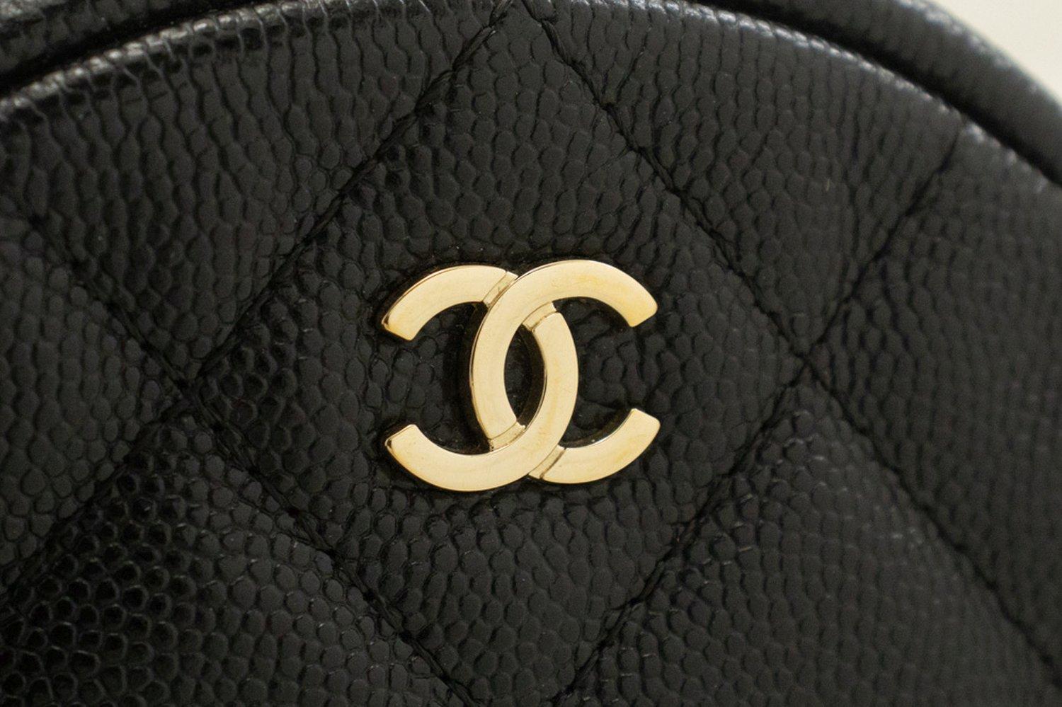 CHANEL Round Zip Caviar Small Chain Shoulder Bag Black Quilted For Sale 8