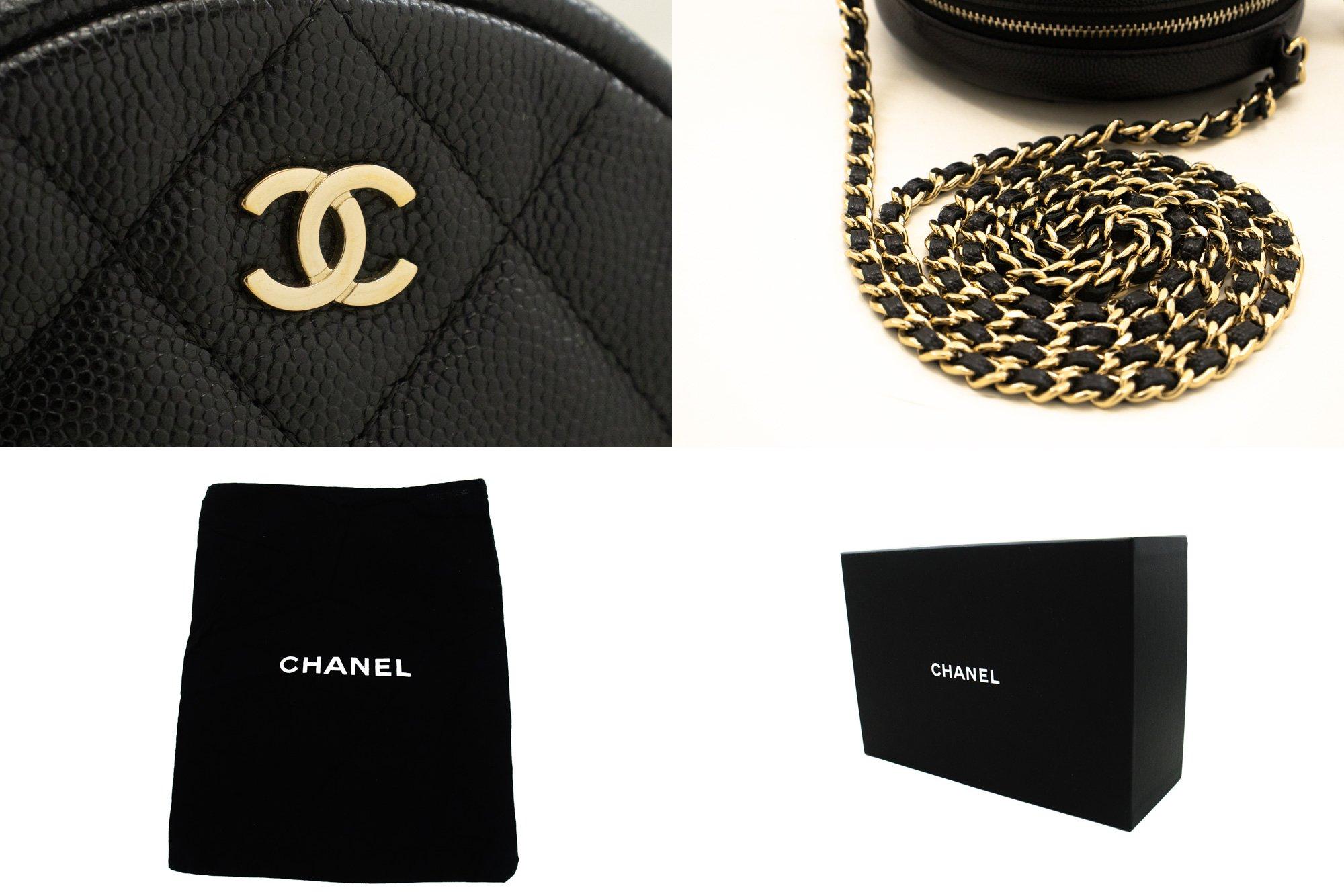 CHANEL Round Zip Caviar Small Chain Shoulder Bag Black Quilted For Sale 3