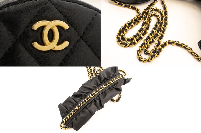 Chanel Lambskin Quilted Chanel 19 Round Clutch with Chain Black