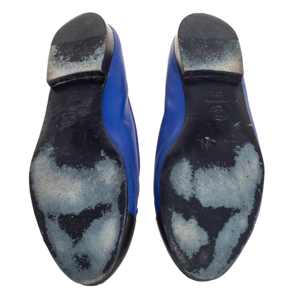Chanel Royal Blue/Black Leather Bow CC Cap Toe Ballet Flats Size 37.5 1