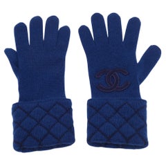 Chanel Royal Blue CC Applique Cashmere Blend Gloves