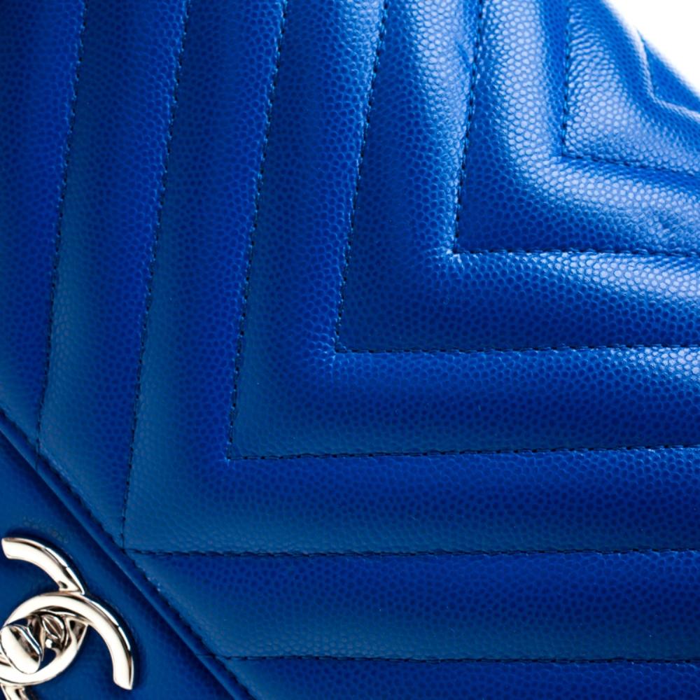Chanel Royal Blue Chevron Quilted Leather Jumbo Classic Double Flap Bag 1