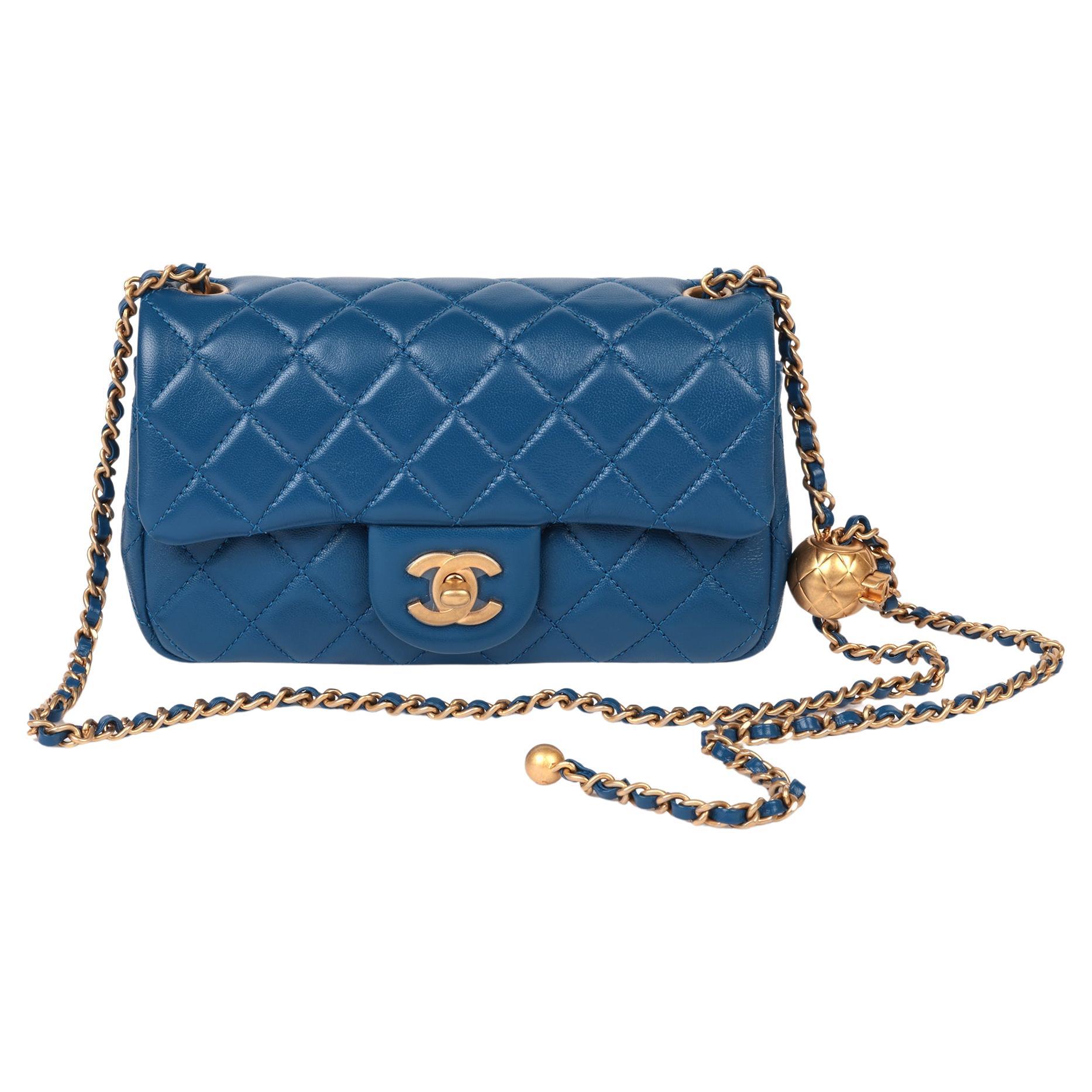 Chanel Royal Blue Quilted Lambskin Coco Crush Rectangular Mini Flap Bag For Sale