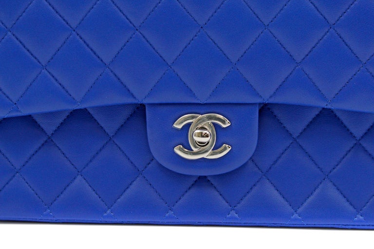 Royal blue quilted lambskin classic double flap hi-res stock