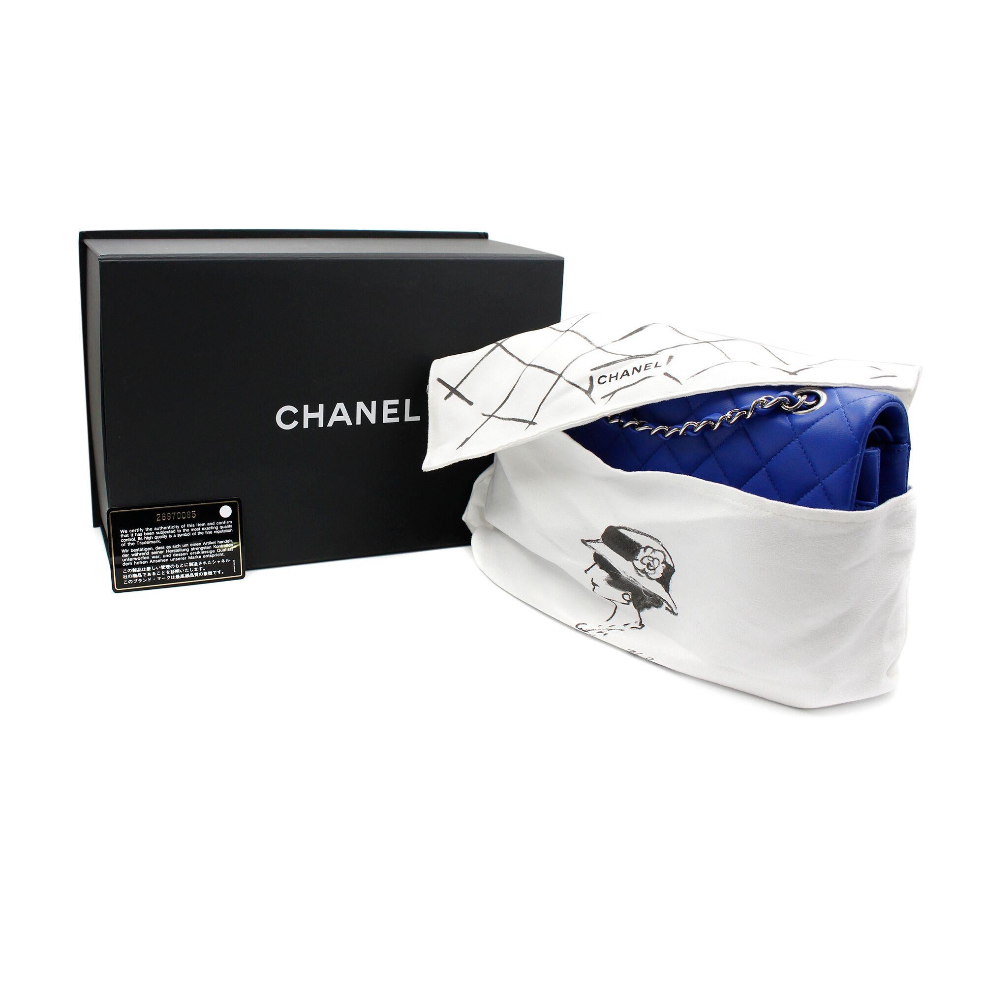 Chanel Royal Blue Quilted Lambskin Medium Classic Double Flap Bag A01112 6