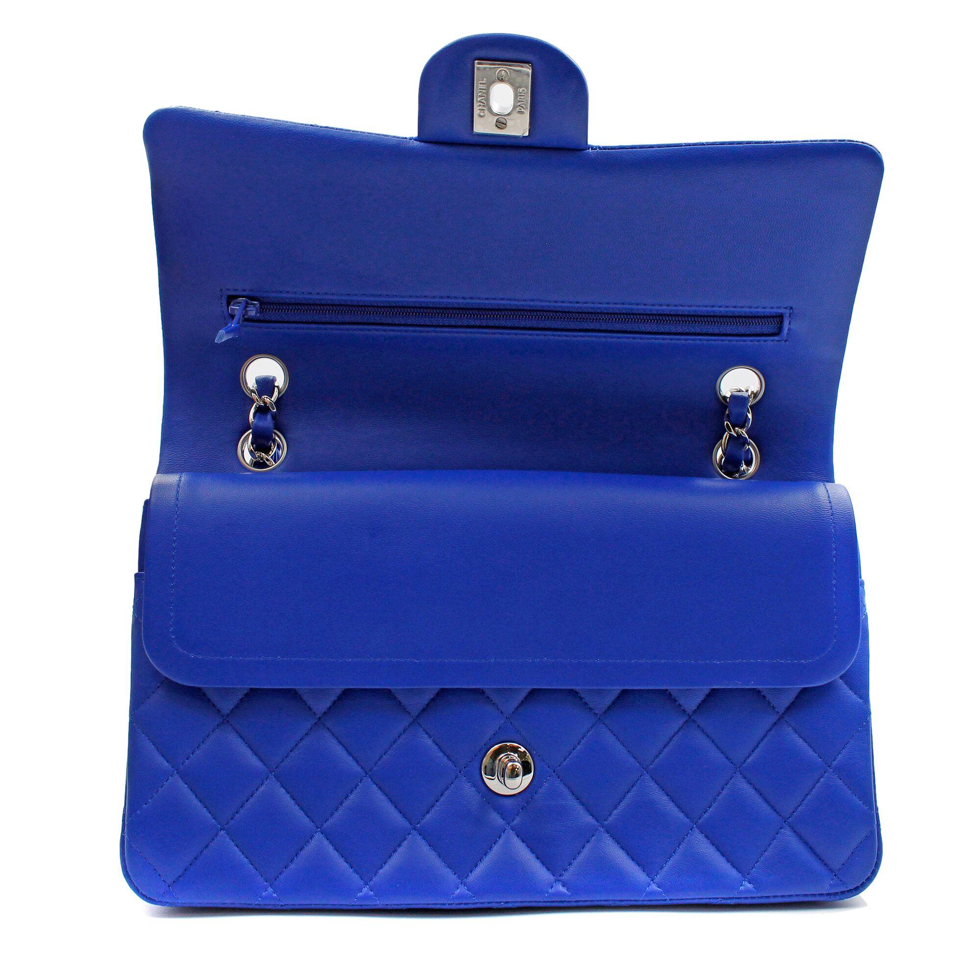 Women's Chanel Royal Blue Quilted Lambskin Medium Classic Double Flap Bag A01112