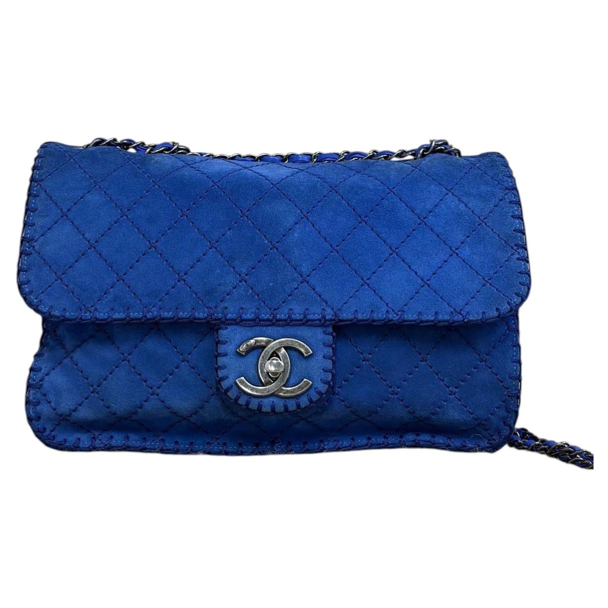 Chanel Royal Blue Suede Whipstitch Flap Jumbo Bag Silver Hardware
