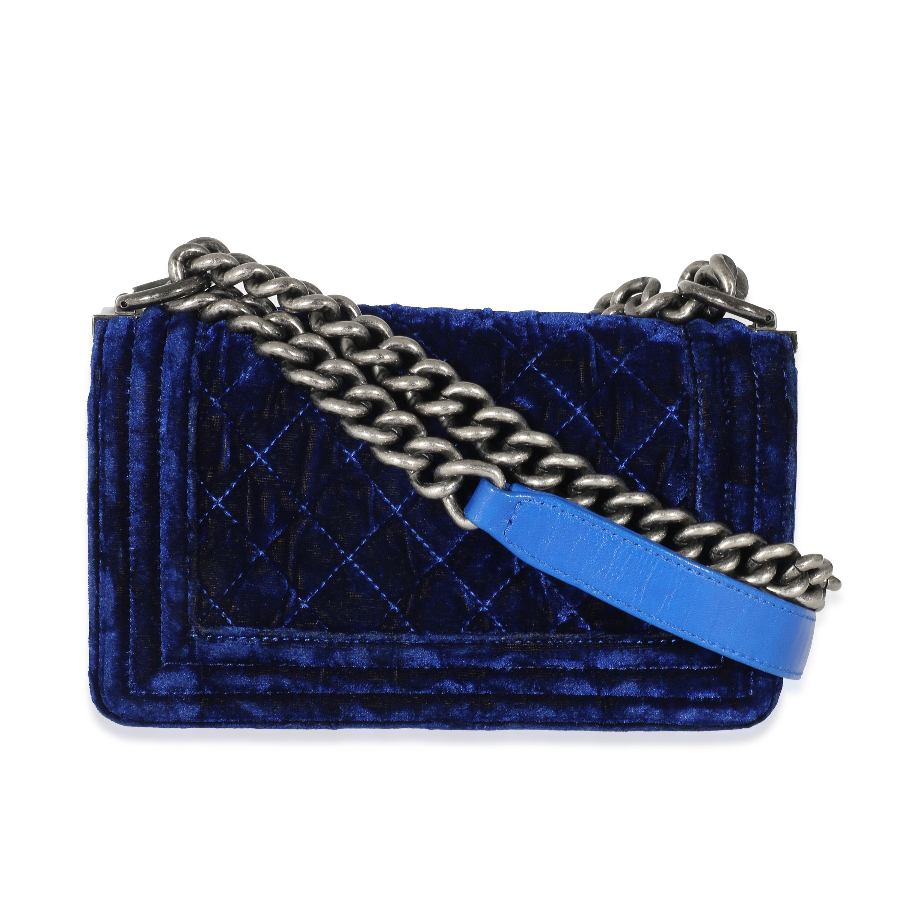 Chanel Royal Blue Velvet Small Boy Bag In Excellent Condition In New York, NY