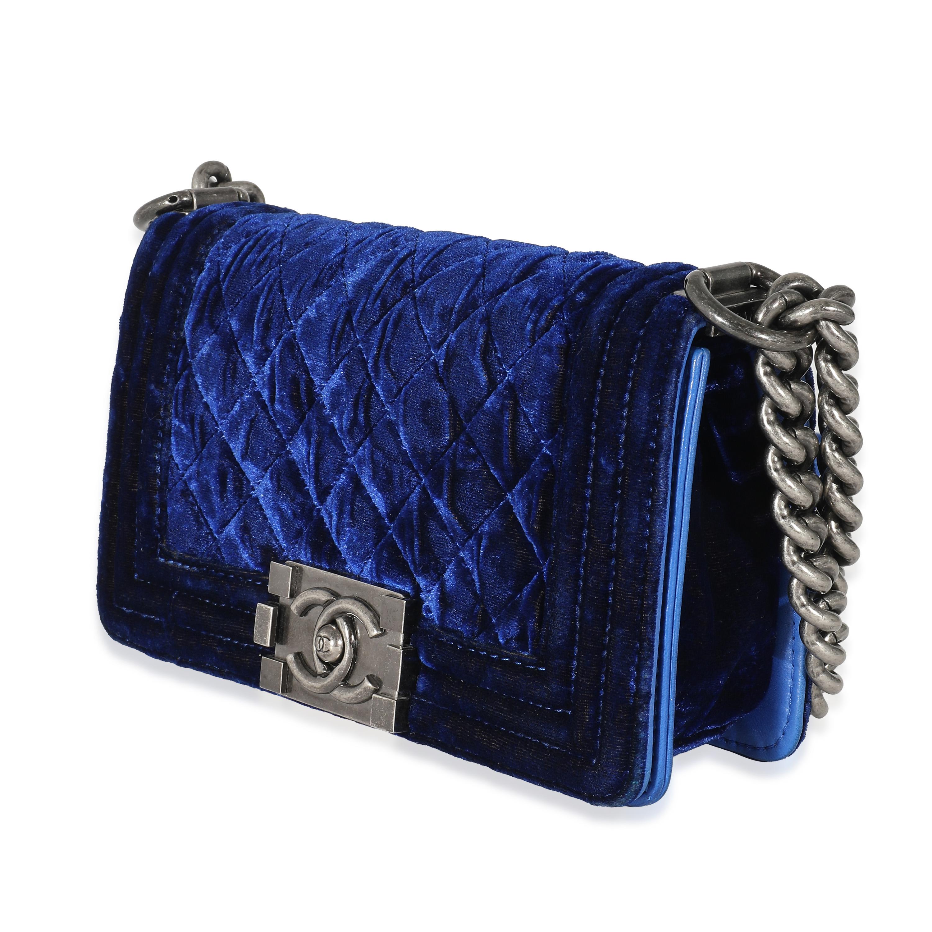 Women's or Men's Chanel Royal Blue Velvet Small Boy Bag