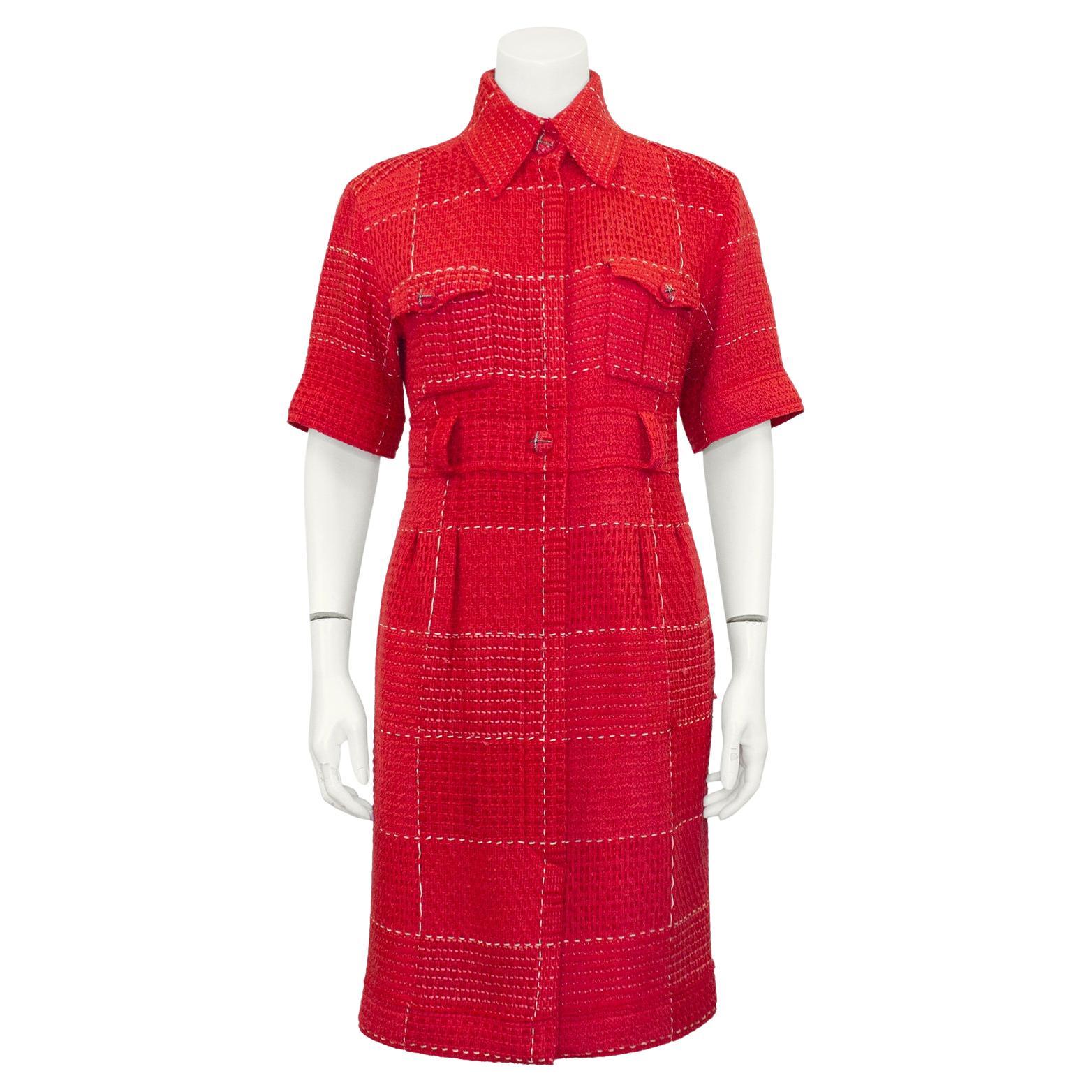Chanel RTW Autumn 2007 Red and White Wool Shirtdress  For Sale