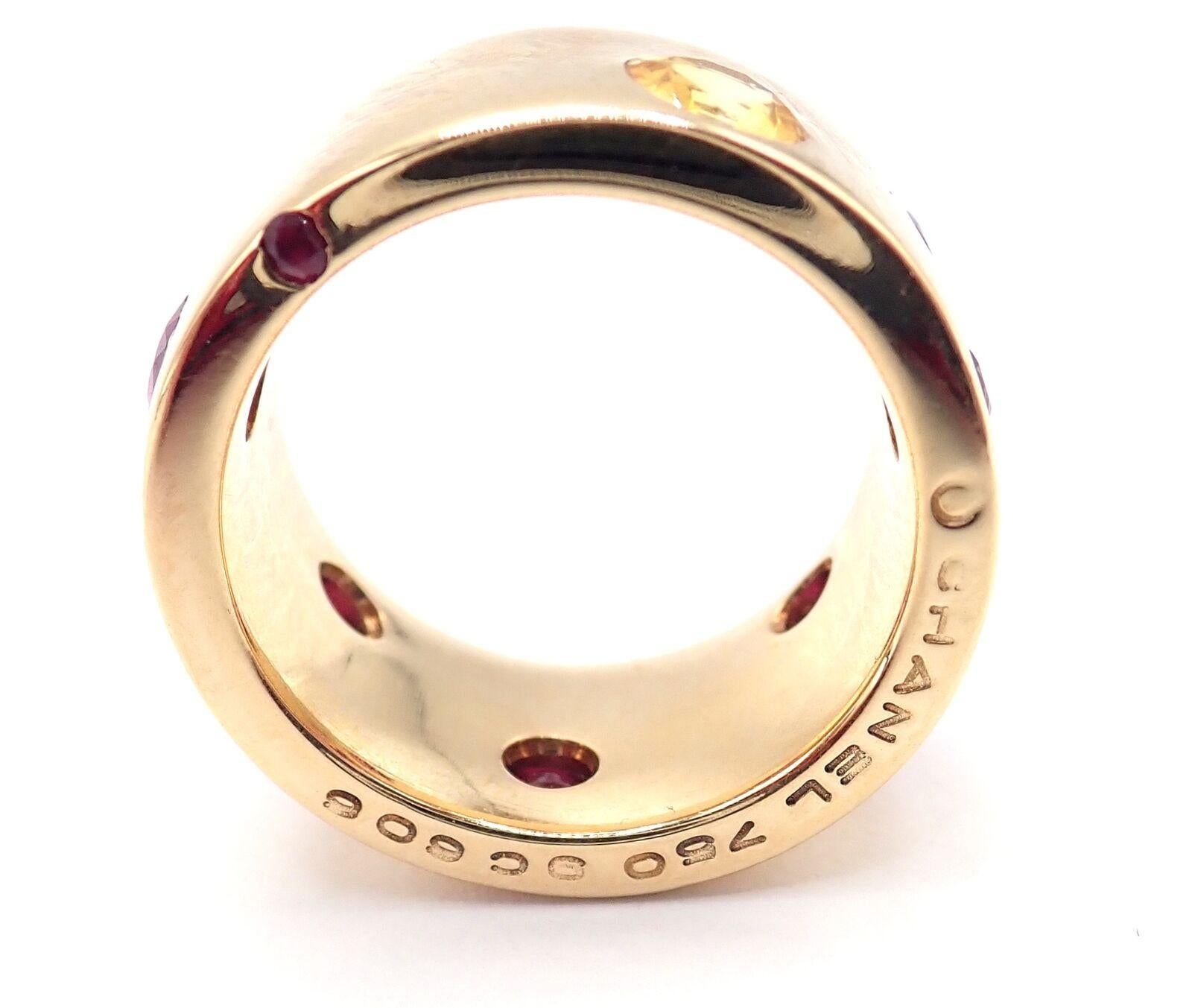Brilliant Cut Chanel Ruby And Yellow Sapphire Yellow Gold Wide Band Ring For Sale