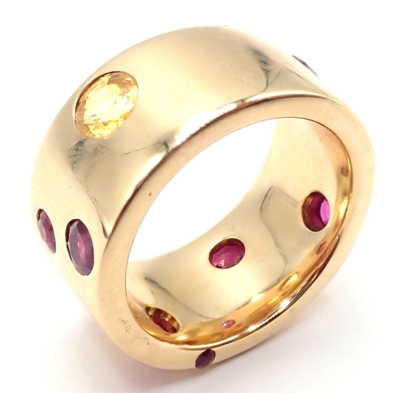 Chanel Ruby And Yellow Sapphire Yellow Gold Wide Band Ring In Excellent Condition For Sale In Holland, PA