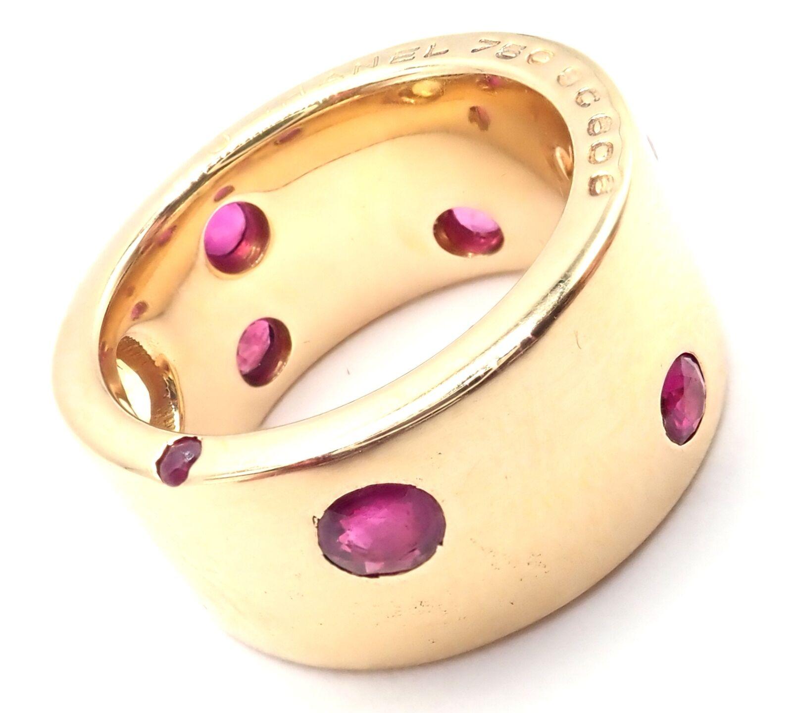 Women's or Men's Chanel Ruby And Yellow Sapphire Yellow Gold Wide Band Ring For Sale