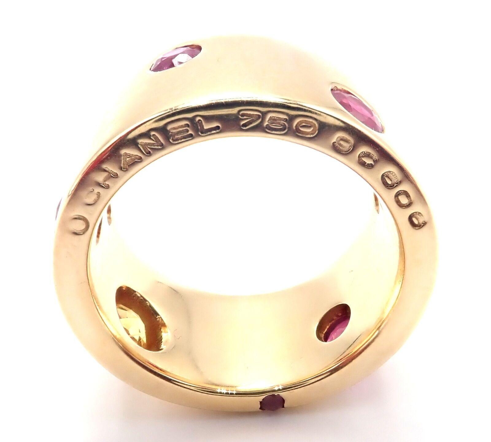 Chanel Ruby And Yellow Sapphire Yellow Gold Wide Band Ring For Sale 2