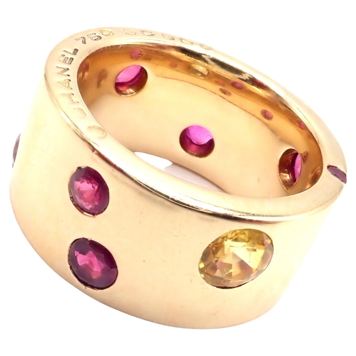 Chanel Ruby And Yellow Sapphire Yellow Gold Wide Band Ring For Sale