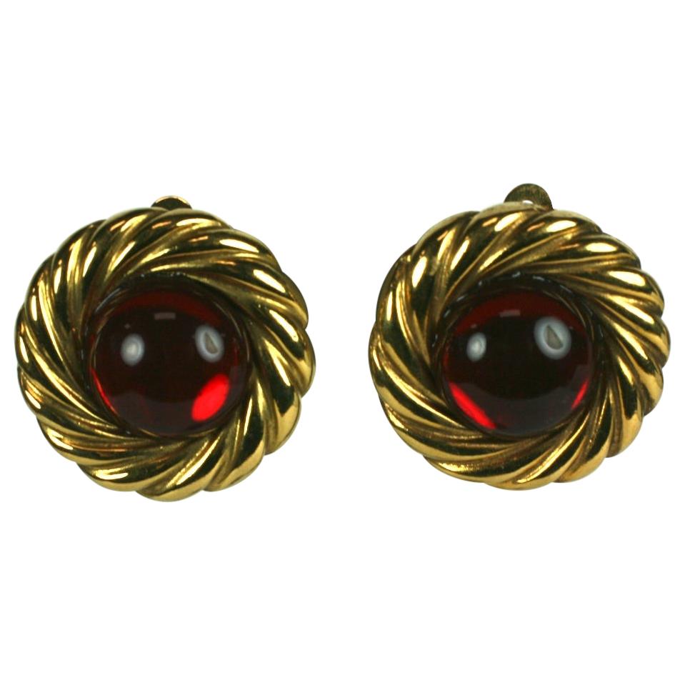 Chanel Ruby Gripoix Cabochon Earring For Sale