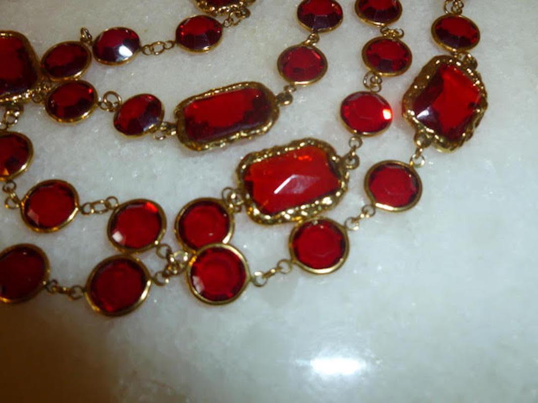 Chanel Ruby Red Crystal Chicklet Sautoir Necklace Vintage 4