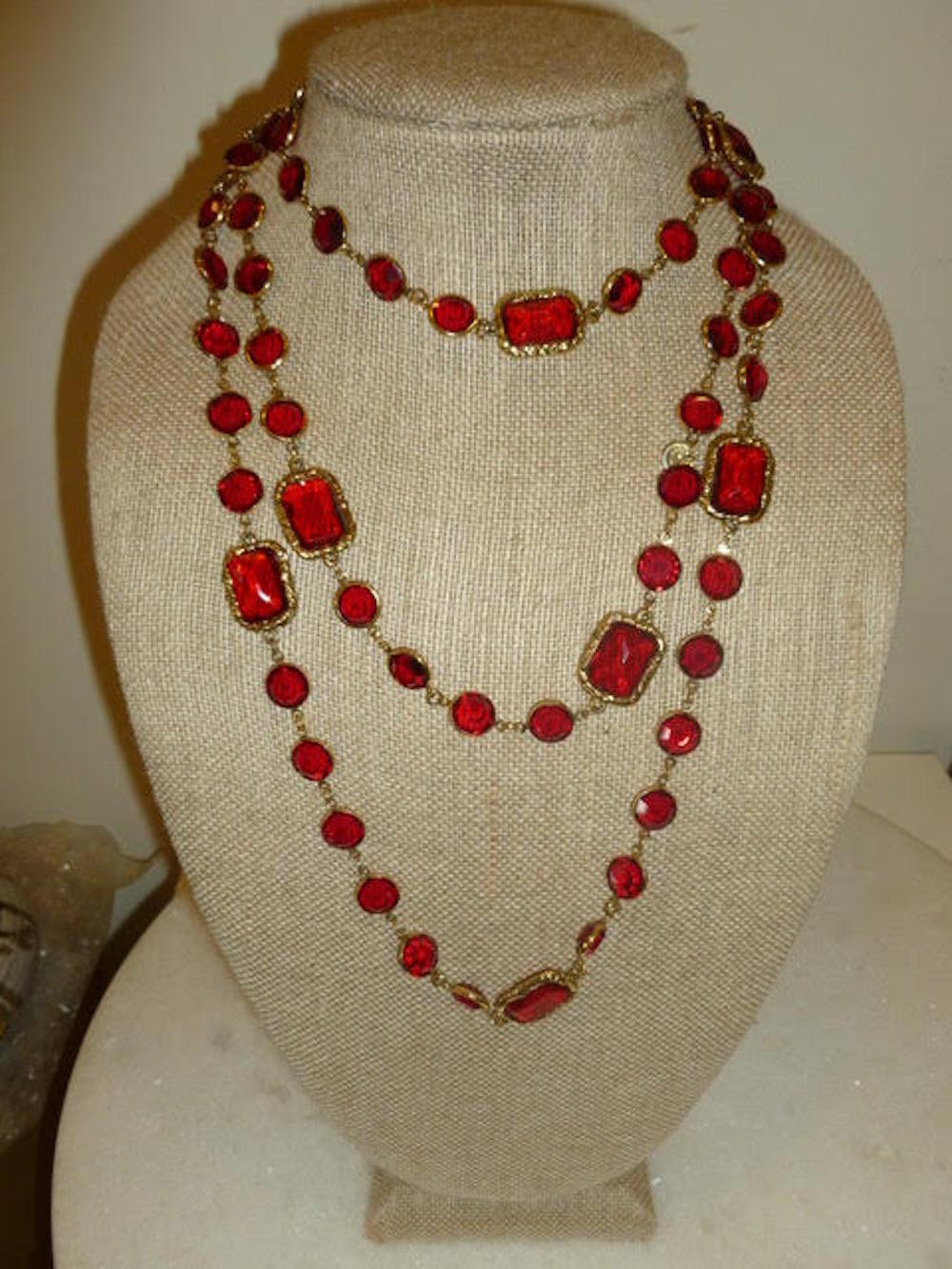 Chanel Ruby Red Crystal Chicklet Sautoir Necklace Vintage 5