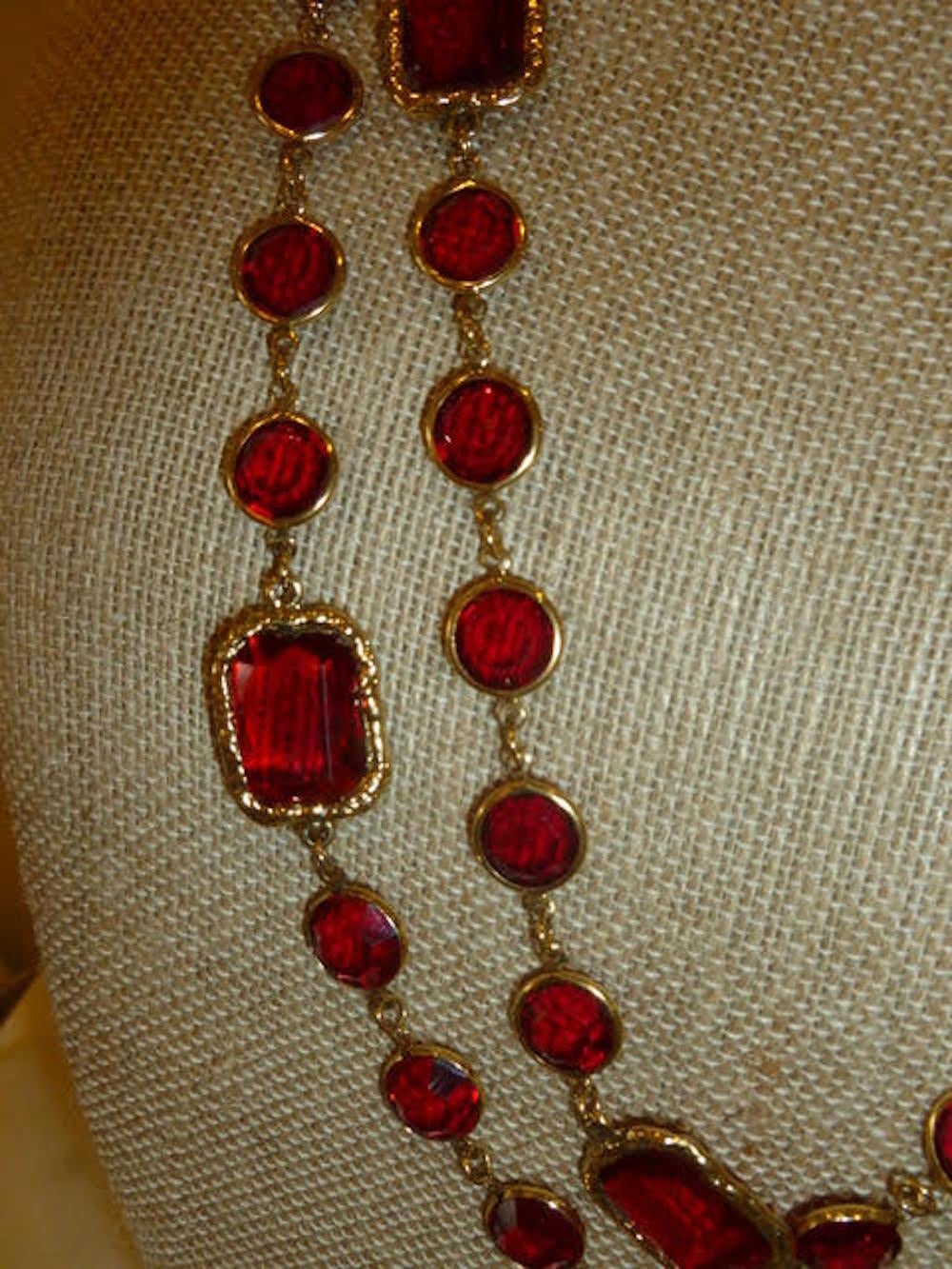 Chanel Ruby Red Crystal Chicklet Sautoir Necklace Vintage 7