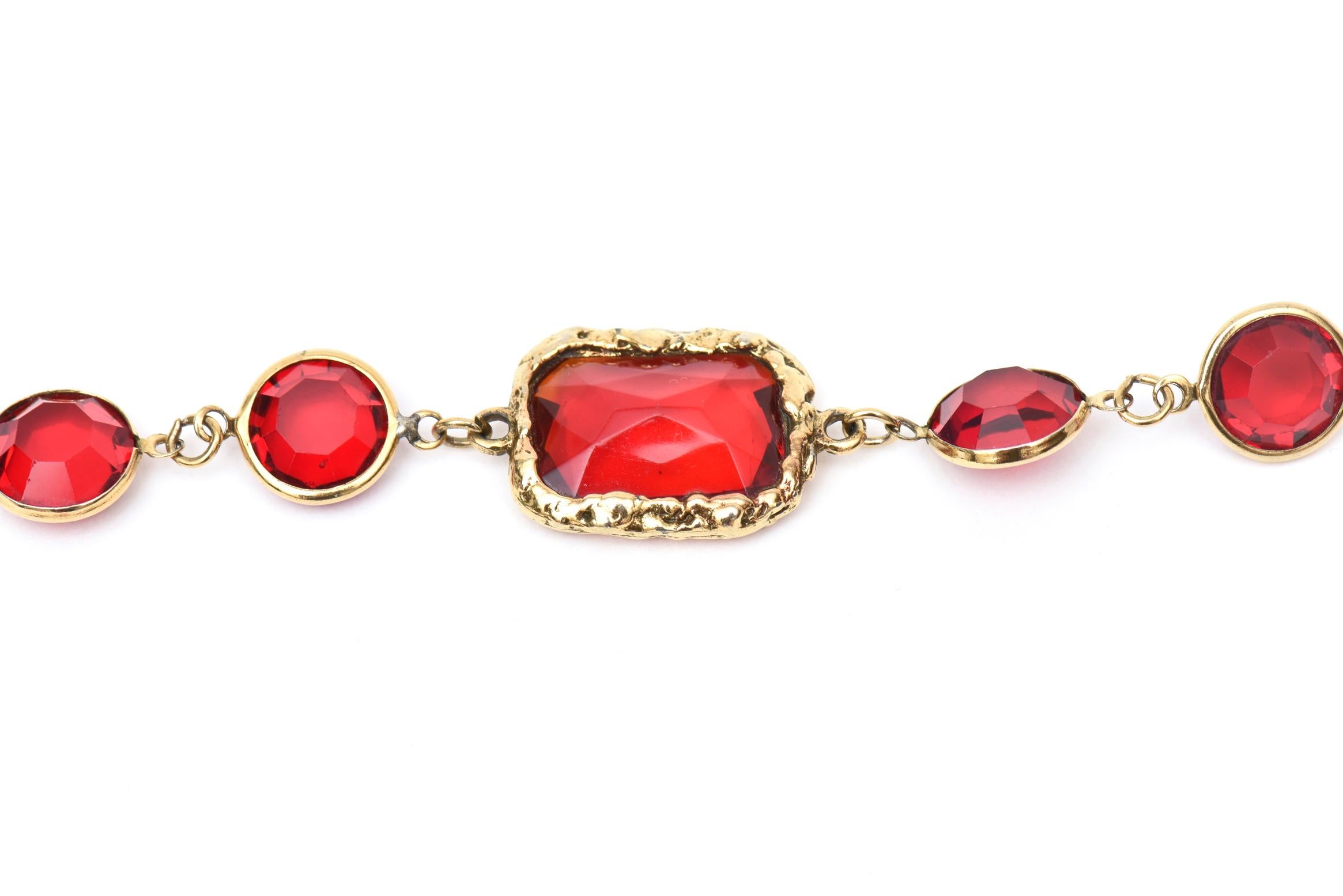 Modern Chanel Ruby Red Crystal Chicklet Sautoir Necklace Vintage