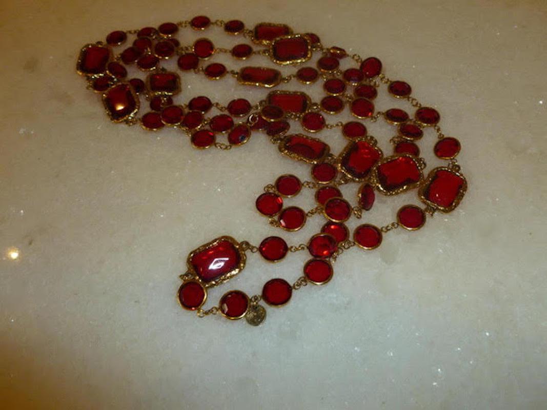 Chanel Ruby Red Crystal Chicklet Sautoir Necklace Vintage 8