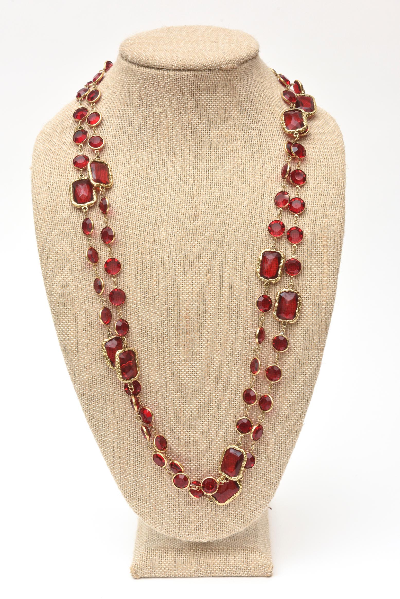 Women's Chanel Ruby Red Crystal Chicklet Sautoir Necklace Vintage