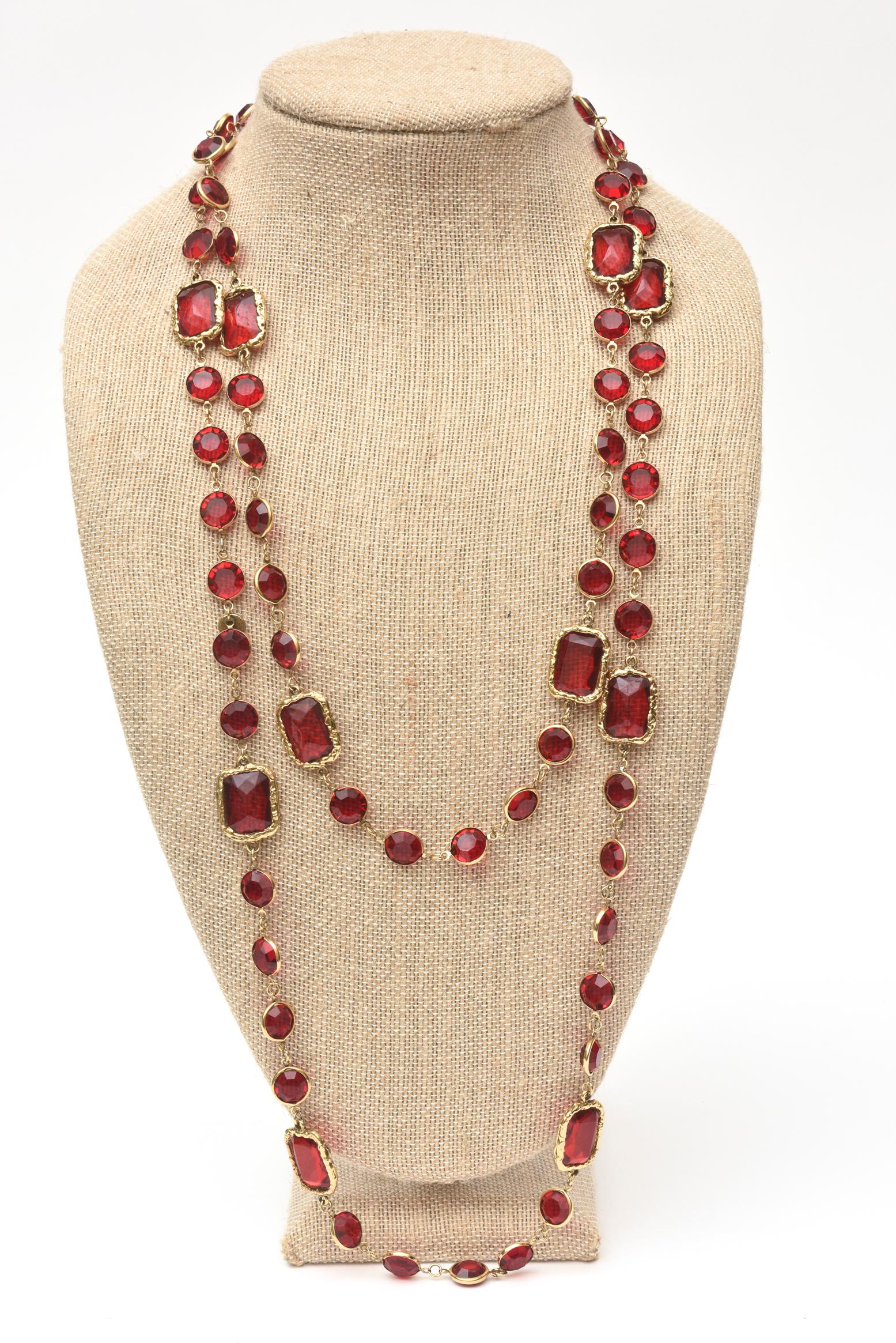 Chanel Ruby Red Crystal Chicklet Sautoir Necklace Vintage 1
