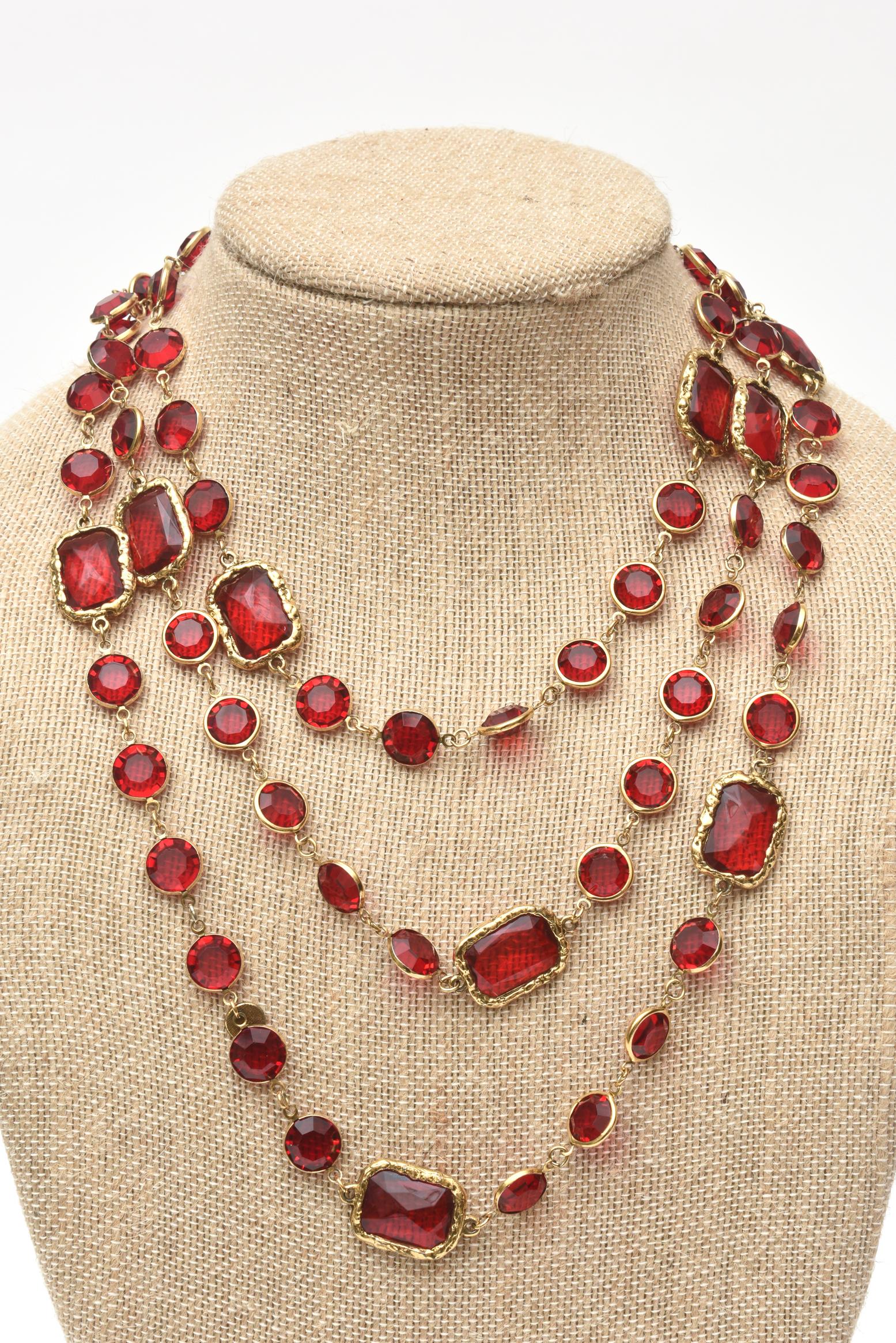 Chanel Ruby Red Crystal Chicklet Sautoir Necklace Vintage 2